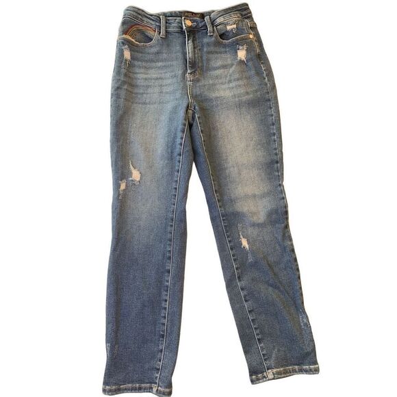 Judy Blue Straight Leg Denim Jeans Rainbow Embroidery Style JB88438 MD Size 29 - Picture 1 of 6